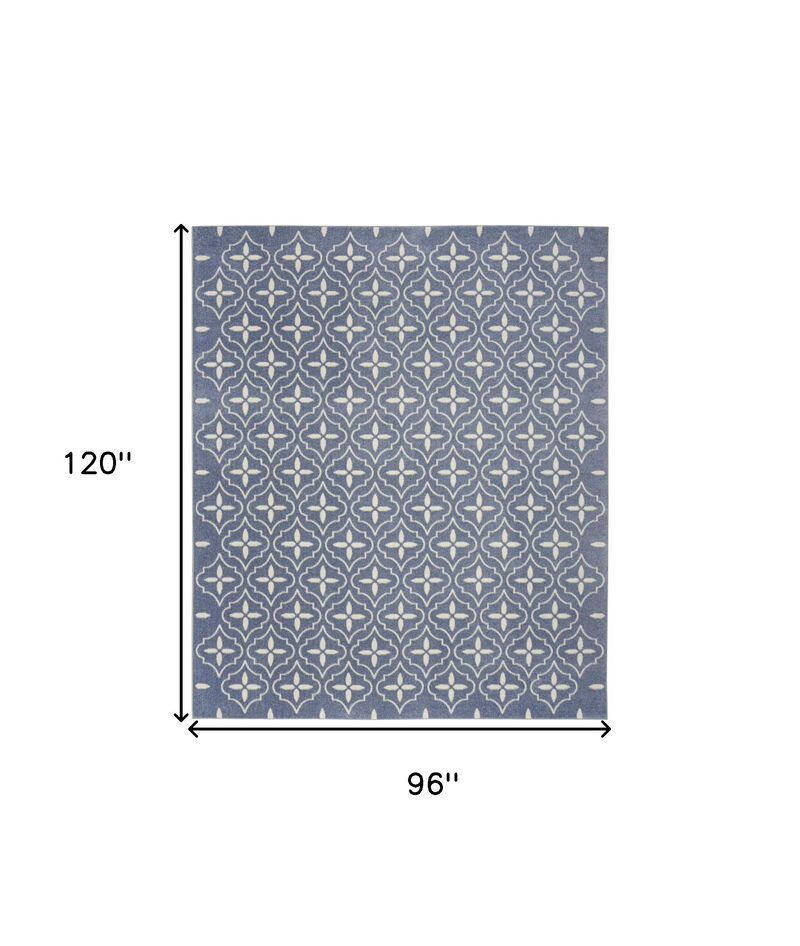 HomeRoots 8' X 10' Blue And Ivory Geometric Indoor Outdoor Area Rug image number 4