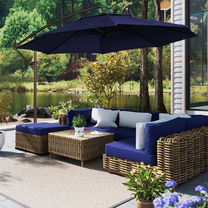 Mondawe 11ft Offset Patio Umbrella with Easy Tilt and Crank 360&deg; Rotate Patio Offset Hanging Outdoor Market Umbrella Cantilever Umbrella