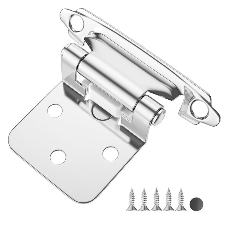 HOSOM 50 Pack Cabinet Hinges - Brushed Nickel, 1/2 Inch Overlay, Flush Face Mount, Self Closing with Door Bumper