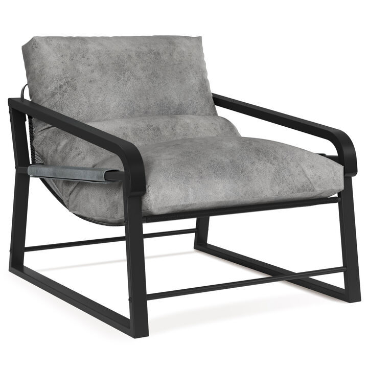 Modern Metal Frame Accent Chair, Comfy Armchair with Cushion, Lounge Sofa Chair for Living Room, Bedroom Gray