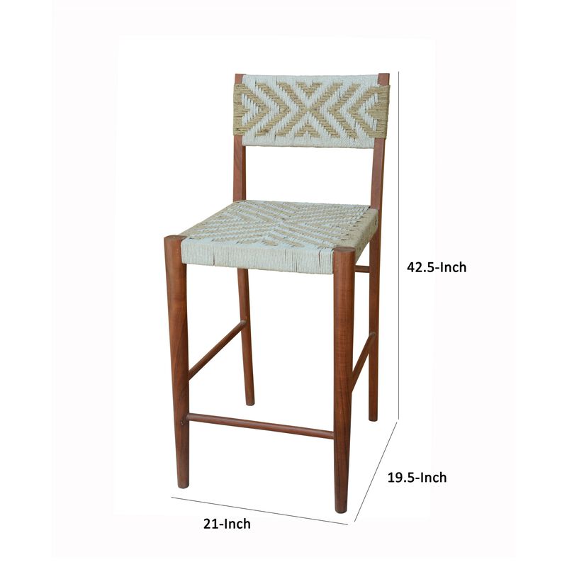 Cero 29 Inch Barstool Chair Set of 2, Wood, Cotton Woven, Brown, Gray - Benzara