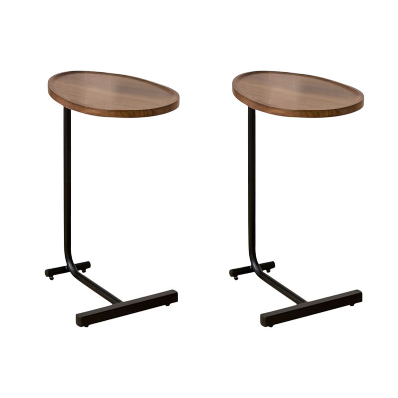 HomeRoots Set of Two Brown and Black Wood and Metal Oval End Tables image number 0