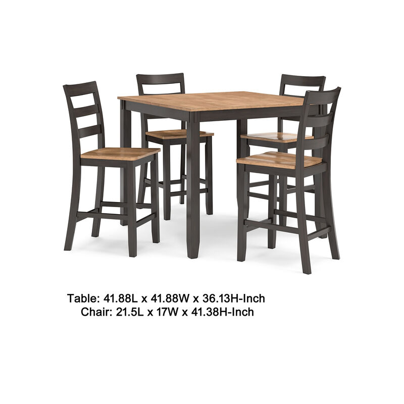 Gasy Counter Height Dining Table Set with 4 Ladderback Chairs, Brown - Benzara