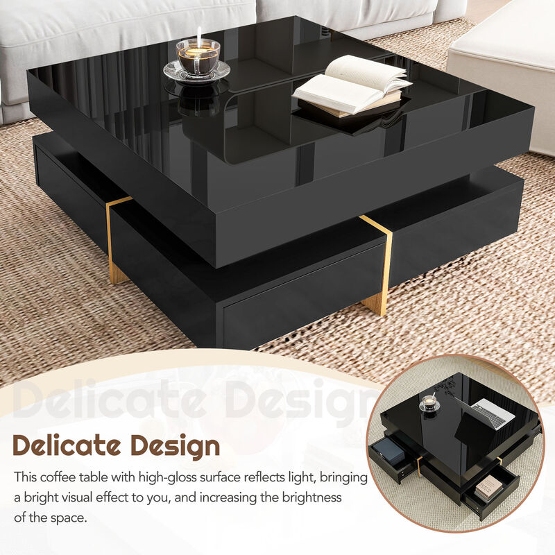 Merax High Gloss Coffee Table with 4 Drawers