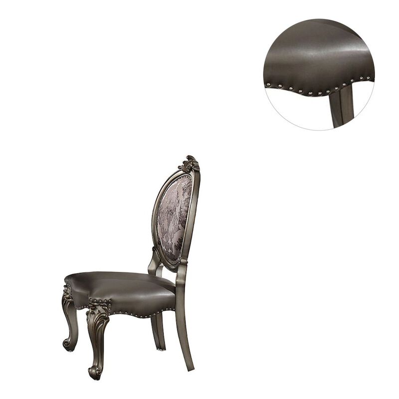 Simple Relax Set of 2 Side Chairs with Nailhead Trim in Silver and Antique Platinum image number 4