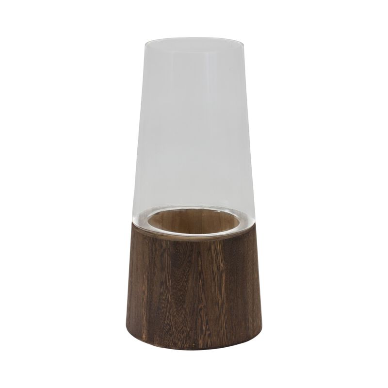 HomeRoots Set of Two Brown And Clear Glass Tapered Table Vases With Wood image number 2