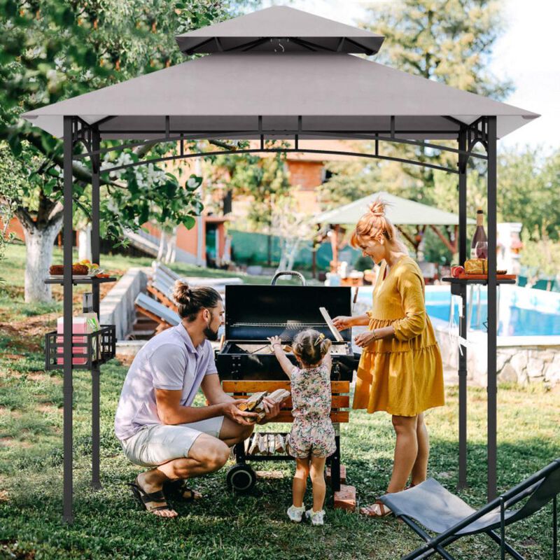 Hivvago 8 x 5 FT Outdoor Grill Gazebo with 2 Side Shelves and 20 Hooks