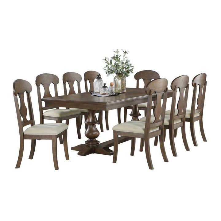 Best Quality Furniture 9pc traditional dining set in rustic oak color and an extandable dining table