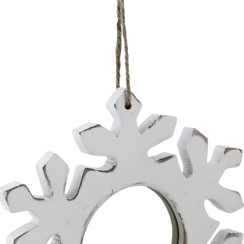 7.25" Rustic White Embossed Snowflake with Mirror Medallion Christmas Ornament image number 1