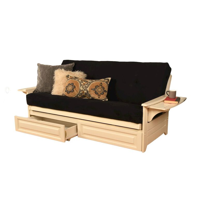 Phoenix Frame-Antique White Finish-Suede Black Mattress-Storage Drawers image number 2
