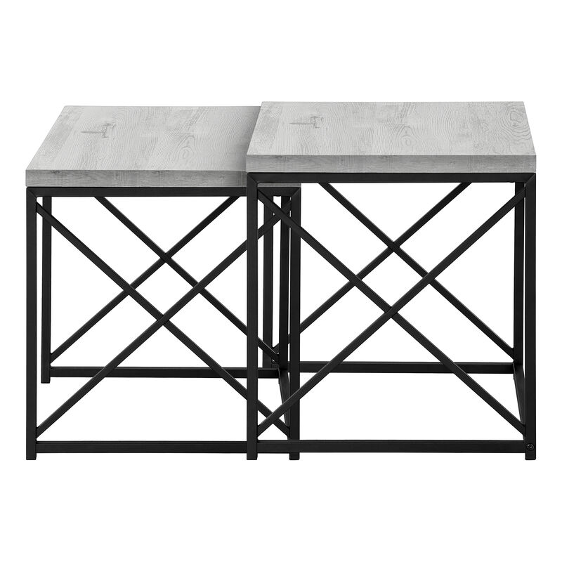 Monarch Specialties I 3414 Nesting Table, Set Of 2, Side, End, Metal, Accent, Living Room, Bedroom, Metal, Laminate, Grey, Black, Contemporary, Modern