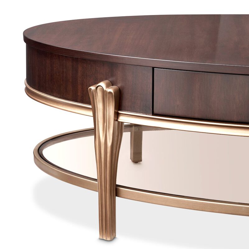 Michael Amini Camellia Field Oval Cocktail Table - Warm Pecan