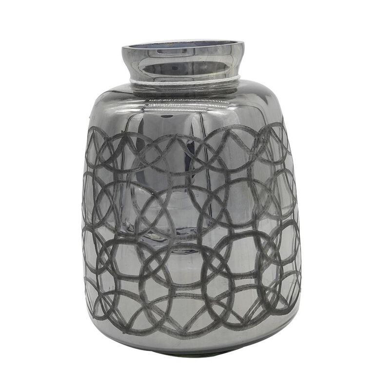 Hivvago 9 Inch Dark Gray Geometric Etched Glass Table Vase