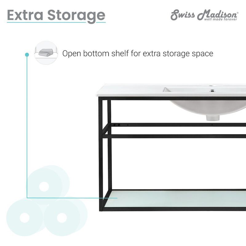 Pierre 48 Single, Metal Frame, Open Shelf, Bathroom Vanity image number 2