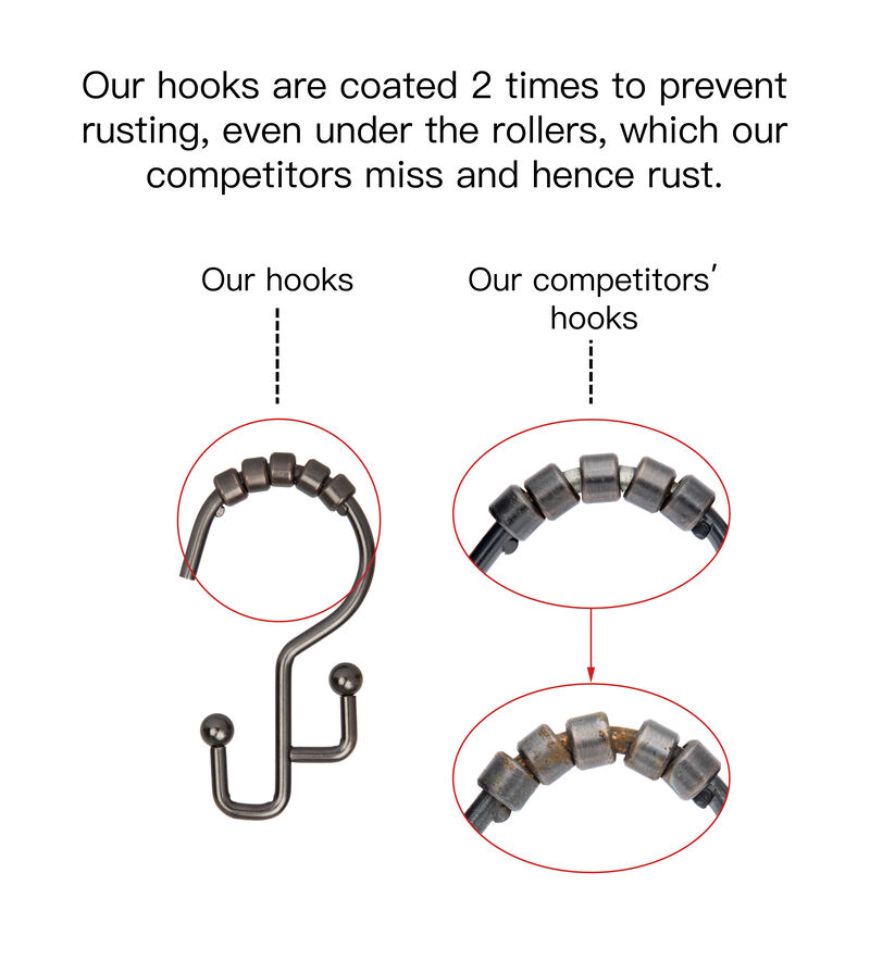 12-Piece Resistant Stepped Metal Double Shower Curtain Hooks image number 5