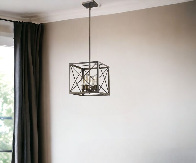 Hivvago Brooklyn 4-Light Oil-Rubbed Bronze Pendant With Metal Framework Shade