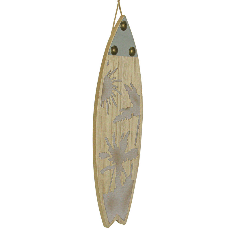 16 Inch Carved Wood & Metal Surfboard Wall Hanging Beach Home Decor Art Set of 2 image number 3