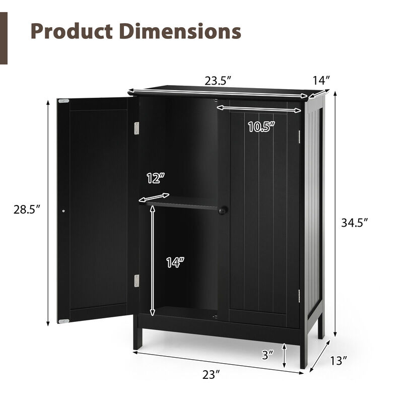 2-Door Freee-Standing Bathroom Cabinet with Shelf-Black