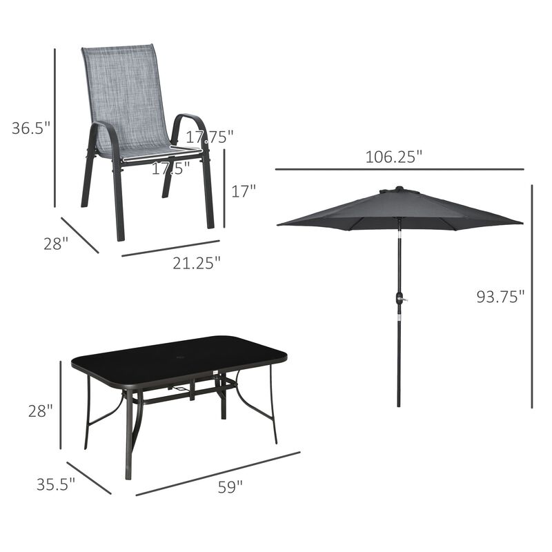 Grey Alfresco Dining: 8-Piece Outdoor Set with Adjustable Umbrella
