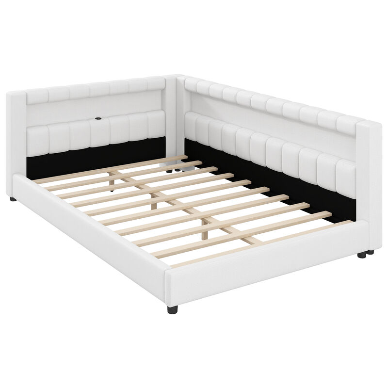 Merax Upholstered Platform Bed with LED Light Strip & USB Charging Port image number 0