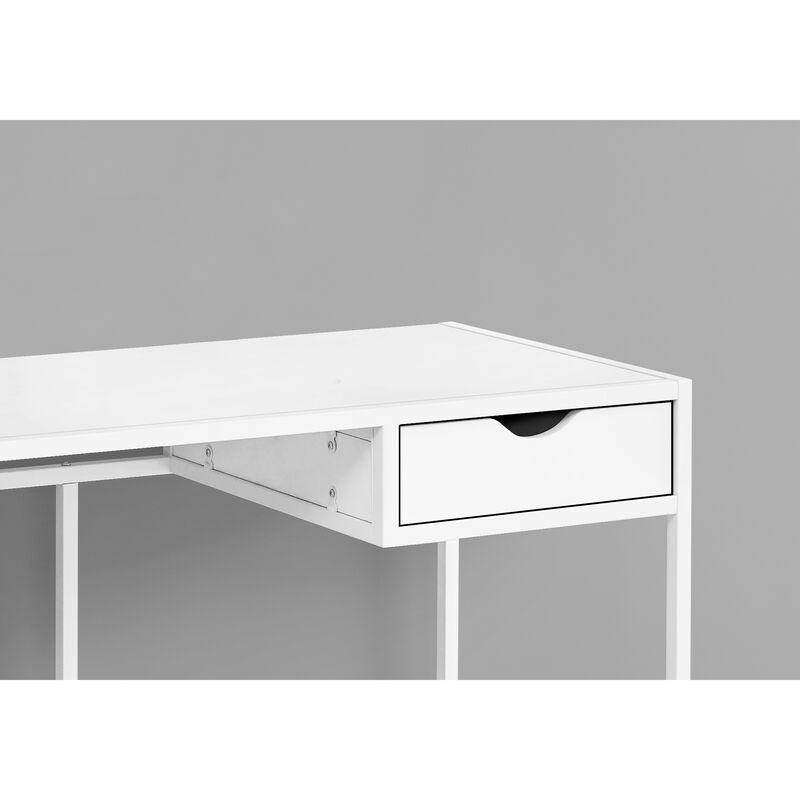 Monarch Specialties I 7570 Computer Desk, Home Office, Laptop, Storage Drawer, 42"L, Work, Metal, Laminate, White, Contemporary, Modern