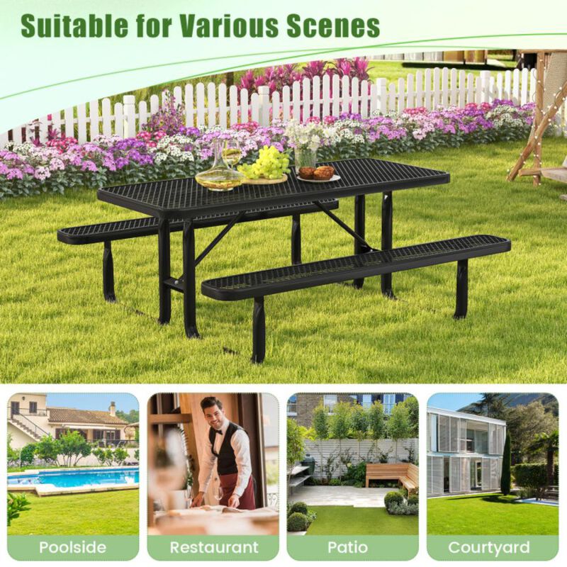 Hivvago Outdoor Picnic Table and Bench Set for 8 Person with Seats and Mesh Grid
