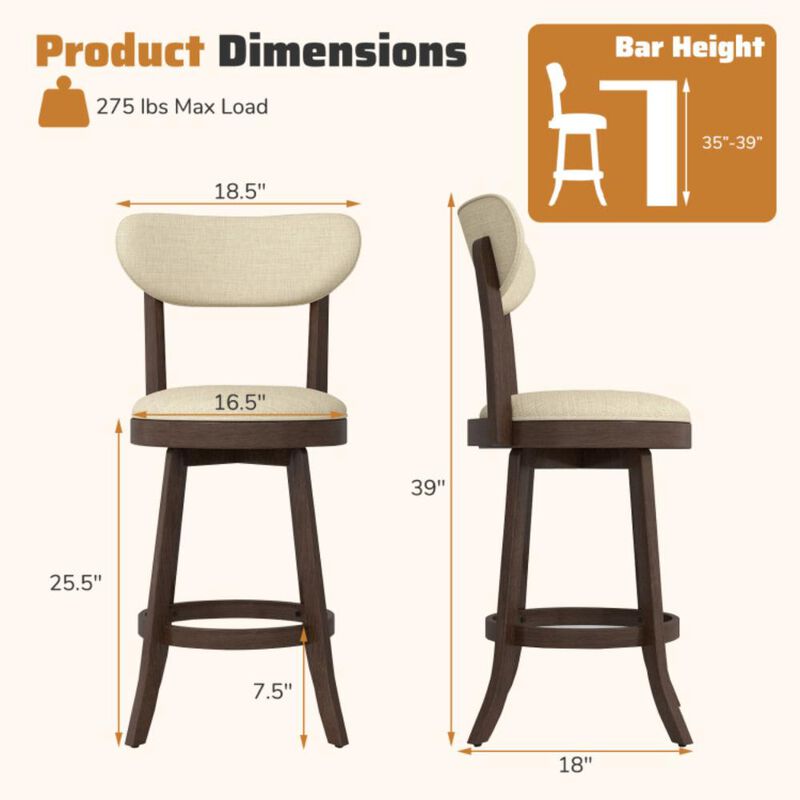 Hivvago Counter Height Chairs Set of 2 with Padded Seat and Backrest