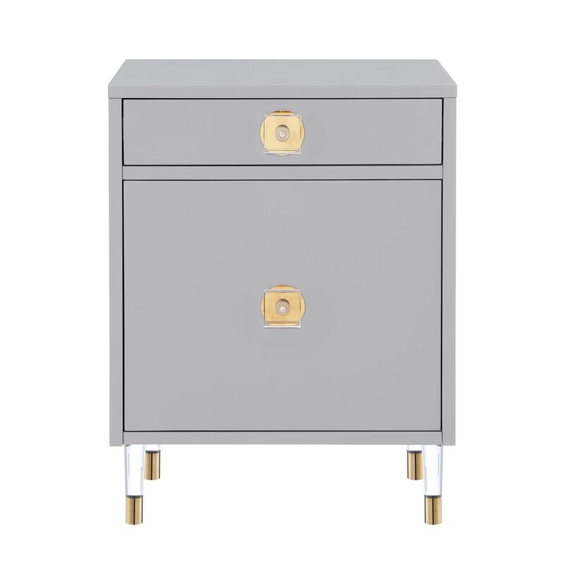 Nicole Miller Nadeen 1 Drawer 1 Door High Gloss Finish Acrylic Knob and Leg Side Table image number 1