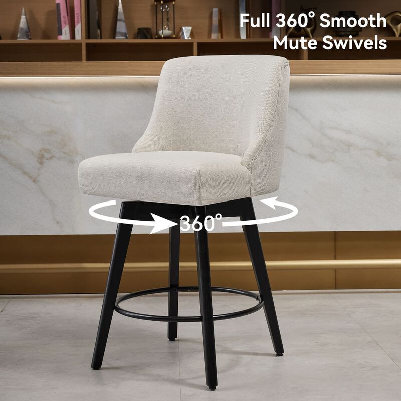 Counter Height Bar Stools, 26" Swivel Barstools with Backs, Linen Bar Chairs for Dining Room, White image number 3