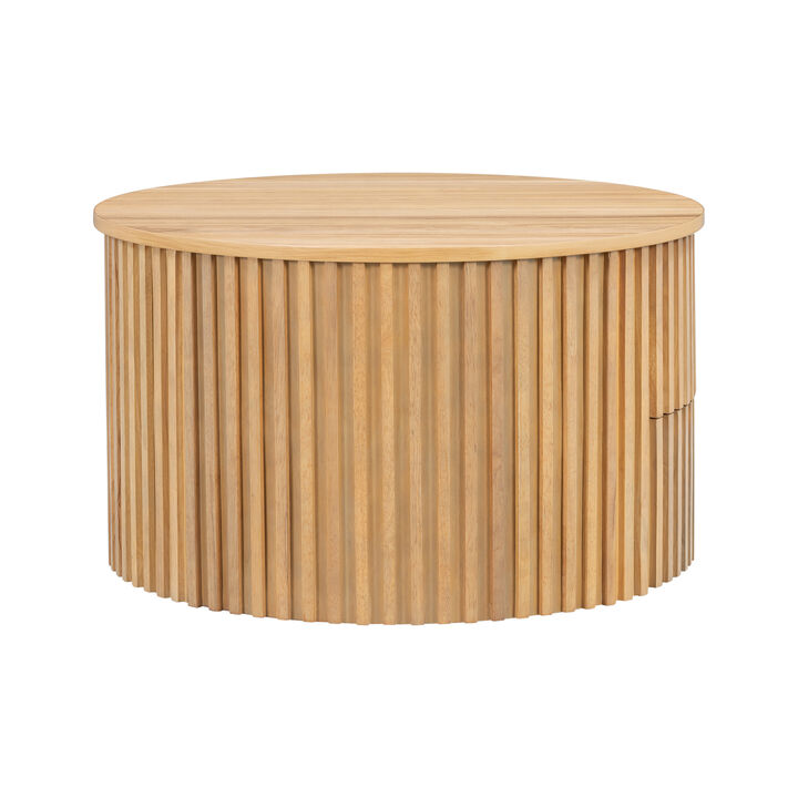 Merax Height-Adjustable Round Coffee Table with Smooth Lift Mechanism, Concealed Storage