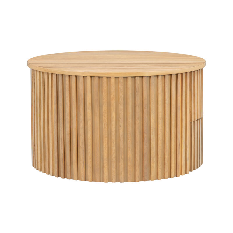Merax Height-Adjustable Round Coffee Table with Smooth Lift Mechanism, Concealed Storage image number 0