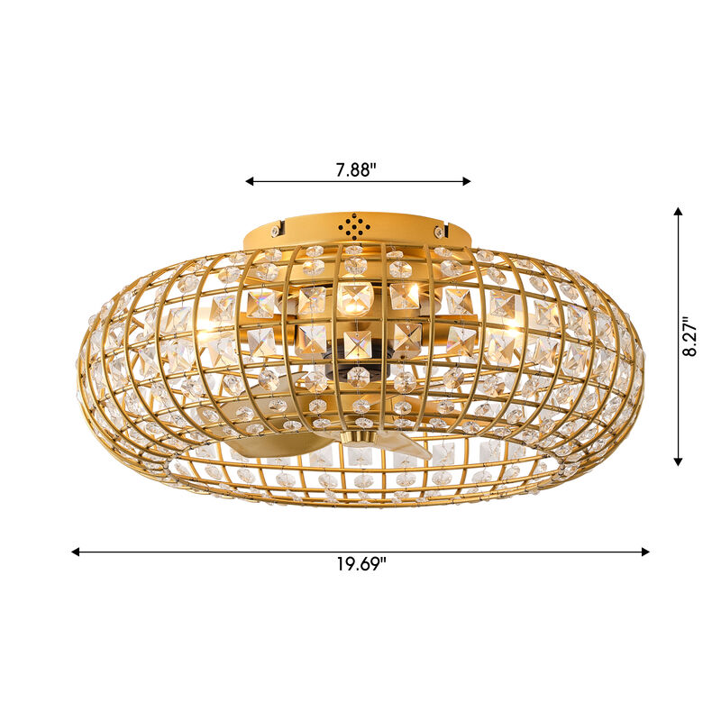19.7" Modern Gold Crystal Reversible Caged Ceiling Fan with Light and Remote image number 5