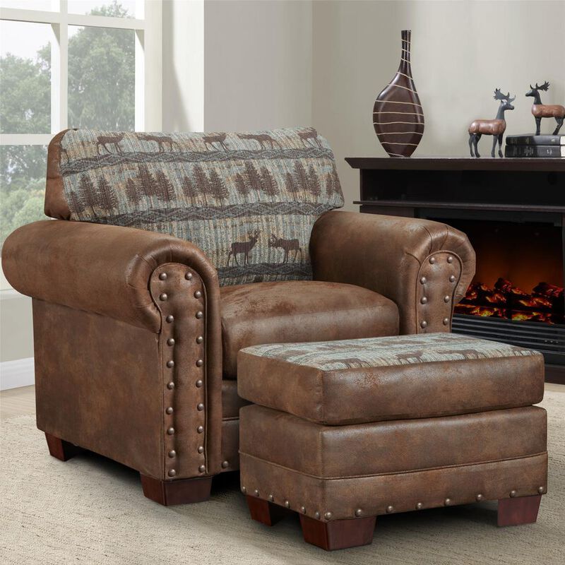 American Furniture Classics Deer Teal Tapestry Lodge Armchairs