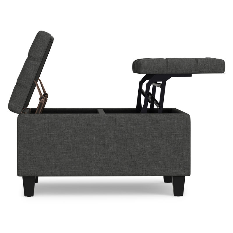 Harrison 30 inch Wide Transitional Square Small Coffee Table Storage Ottoman in Slate Grey , Assembled image number 3