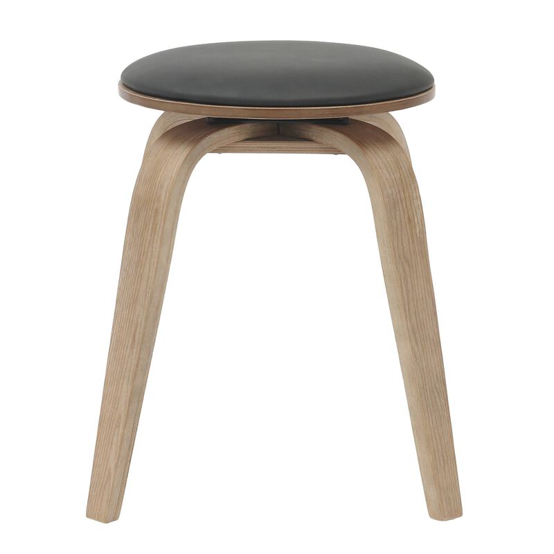 LeisureMod Dining Stool, Upholstered in Leather with Poplar Frame in Stained Finish with Swivel, 18-inch Sitting Stool for Modern Home, Kitchen & Dining Room, Pelya Collection