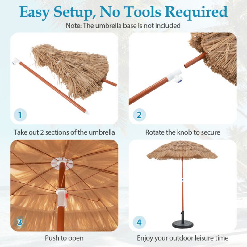 6 FT Thatched Beach Umbrella with Push Button Tilt Carrying Bag image number 5