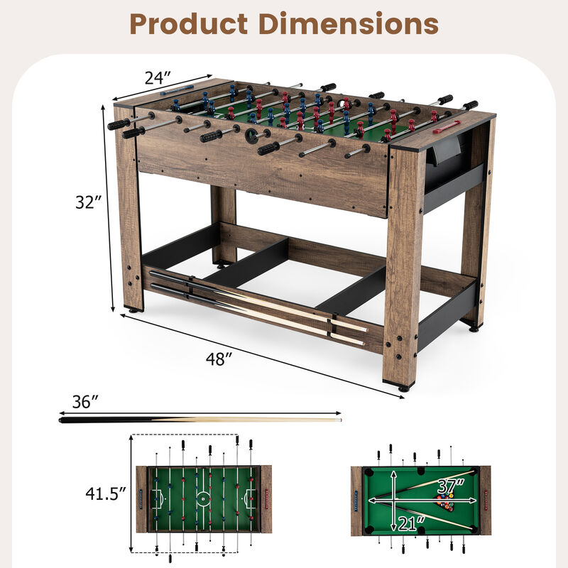 Swivel Multi Game Table with Foosball and Pool for Family Game Room-Natural image number 2