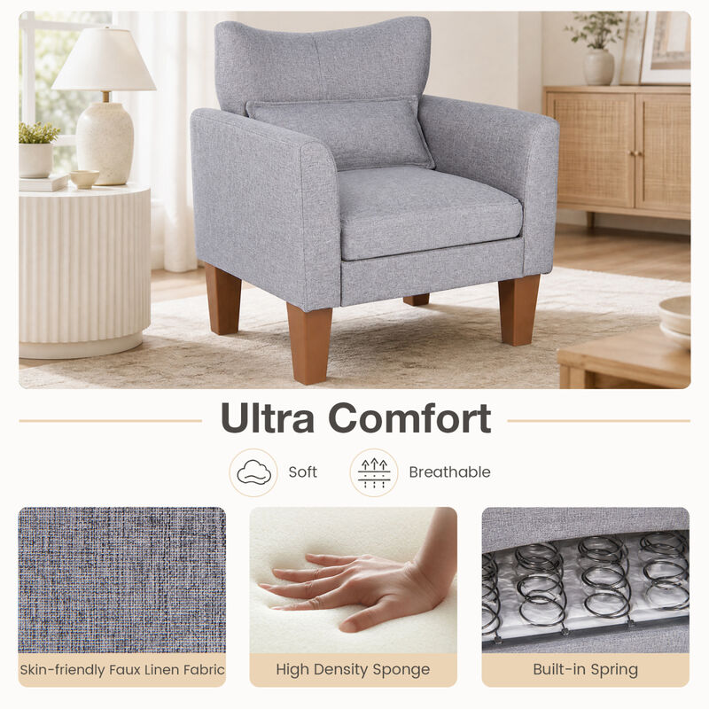 Upholstered Accent Chair with Removable Cushion and Pillow for Bedroom image number 4