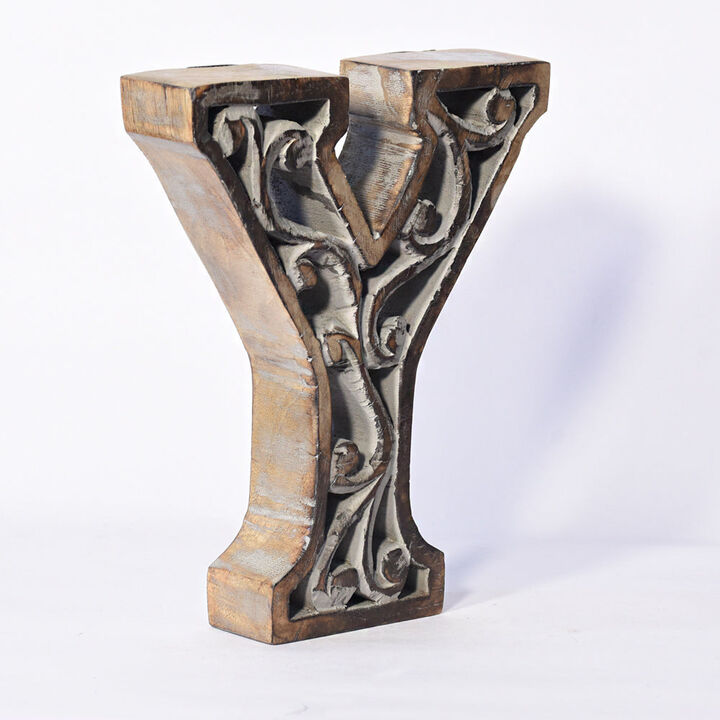 Vintage Gray Handmade Eco-Friendly "Y" Alphabet Letter Block For Wall Mount & Table Top Décor