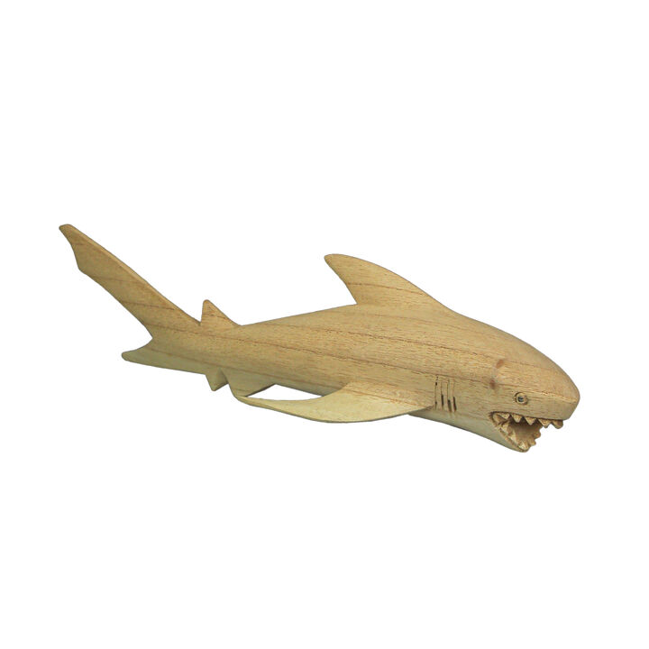 12" Hand Carved Great White Shark Wooden Sculpture &ndash; Nautical Ocean Decor