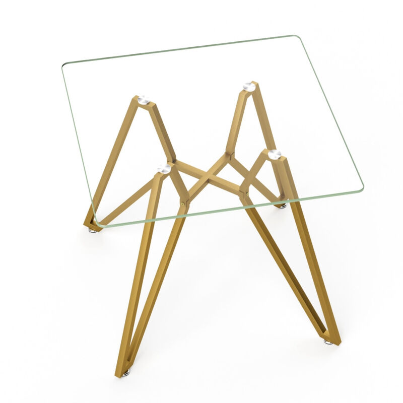 HomeRoots 35" Clear and Gold Glass and Steel Square Dining Table image number 0