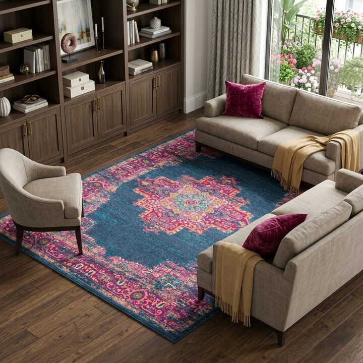 HomeRoots Medallion Distressed Area Rug