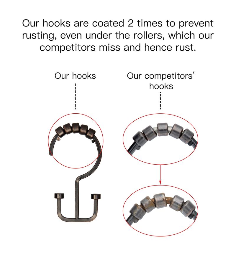 12-Piece Resistant Metal Double Shower Curtain Hooks image number 8