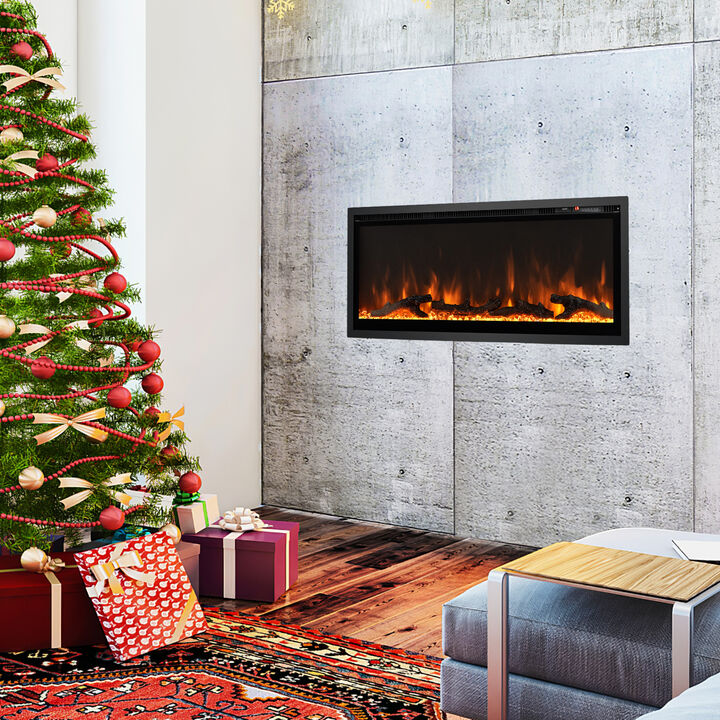 Electric Fireplace in-Wall Recessed with Remote Control and Adjustable Color and Brightness