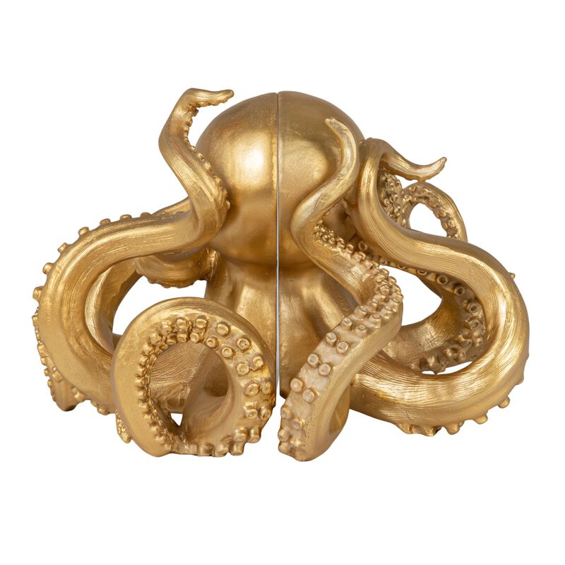 Resin Octopus Bookends, Metallic Gold Finish image number 4