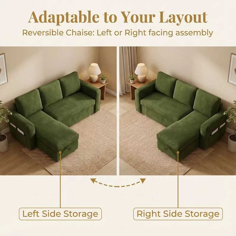 81" Sleeper Sofa Bed, 2 in 1 Pull Out Couch, Sectional Sofa with Reversible Storage, Side Pockets image number 5