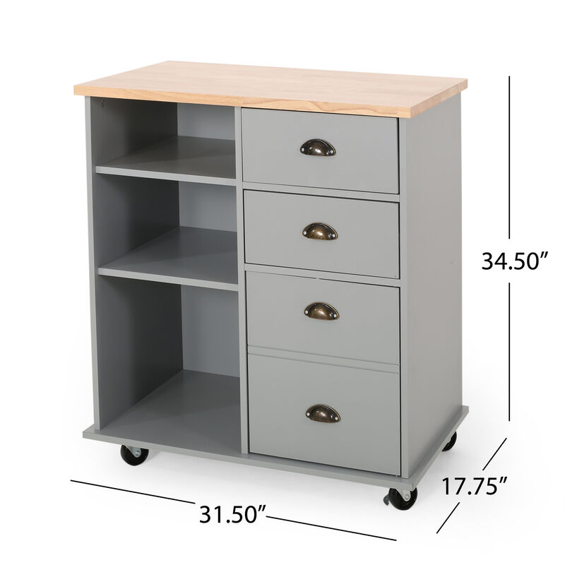 Streamdale Contemporary Kitchen Cart with Rubberwood Top