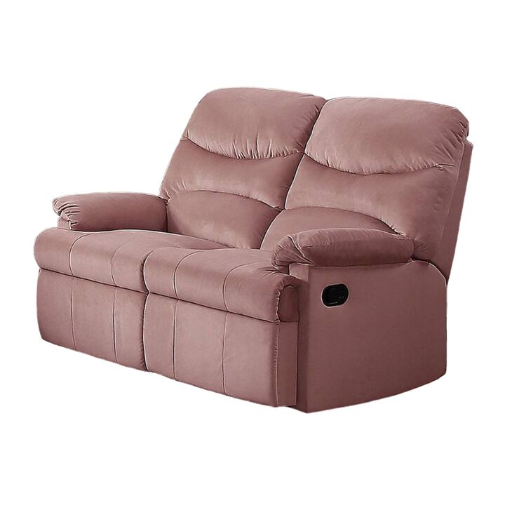 Karry Manual Recliner Loveseat, Blush Pink Velvet, Solid Wood, 53 Inch - Benzara - Benzara