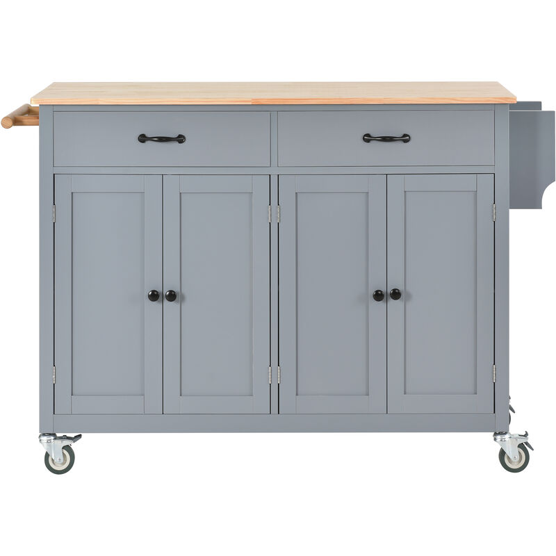 Whisen Modern Wood Kitchen Island with Spice Rack and Drawers - Mint Green