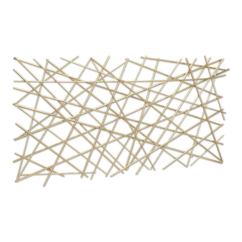 HomeRoots 25" X 49" Gold Abstract Lines Metal Hanging Dimensional Sculpture image number 2